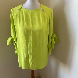 Lela Rose Women's Blouse Neon Green Size 2 Crepe Top